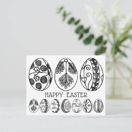 自分の手で描いたイースターエッグに色を付ける – ハッピーイースター シーズンポストカード (スタンド正面)