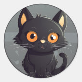 自分の文字かわいい黒猫の丸シールを追加 ラウンドシール (正面)