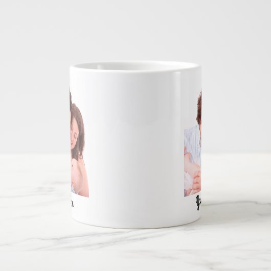 自分の文字と写真をパーソナライズされた作成する ジャンボコーヒーマグカップ (正面)