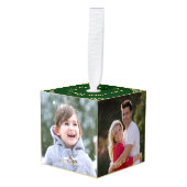 自分の新しいカップル家族の子供の写真を作成する キューブオーナメント (正面アングル)