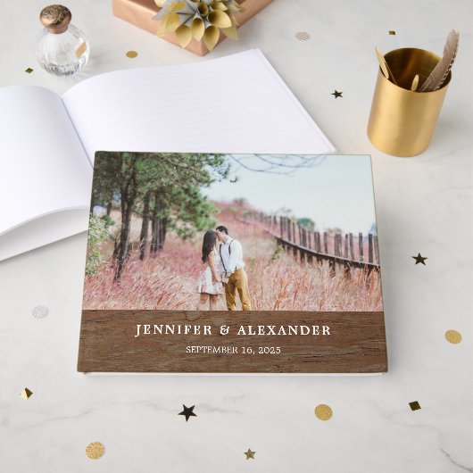 自分の新郎新婦の写真を作成結婚する ゲストブック (正面見開き)