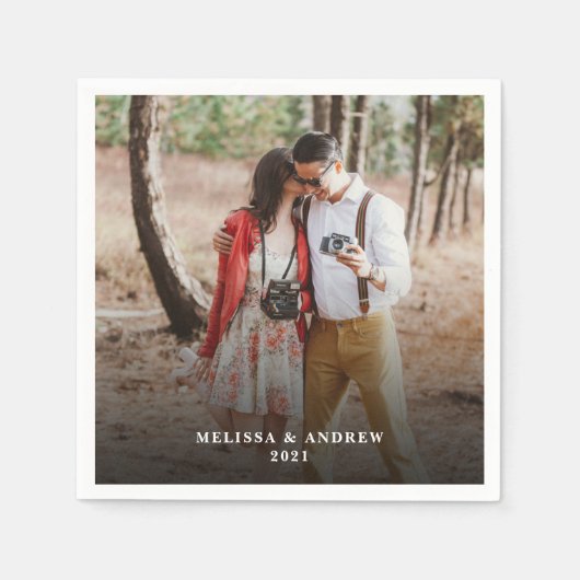 自分の新郎新婦の写真を作成結婚する スタンダードカクテルナプキン (正面)