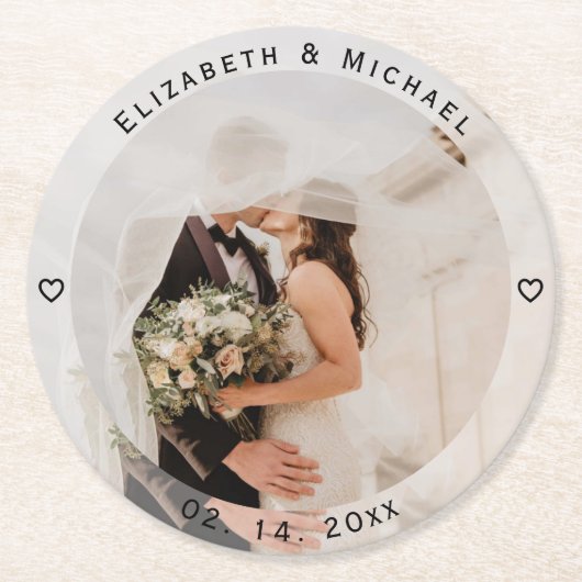 自分の新郎新婦の写真を作結婚成 ラウンドペーパーコースター (正面)