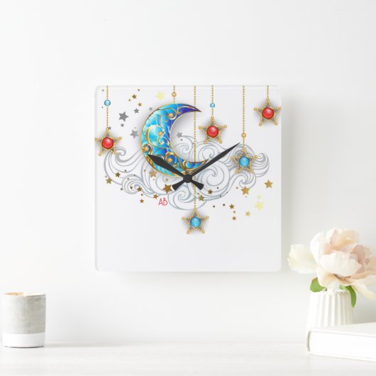 自分の月とエレガント星を作成 スクエア壁時計 (ホーム)