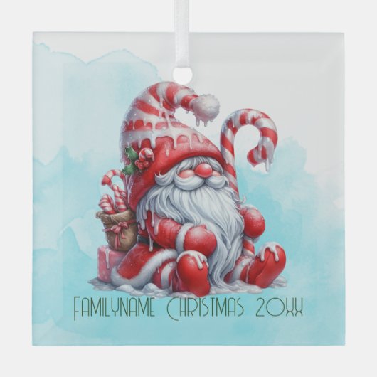 自分の楽しいペパーミントのクリスマス格言を作成 ガラスオーナメント (正面)