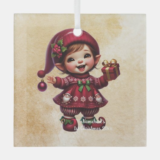 自分の楽しいヴィンテージのクリスマス格言を作成 ガラスオーナメント (正面)