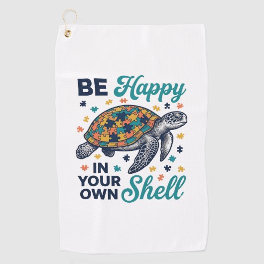 自分の殻の中で幸せに Turtle Tシャツデザイン_1 ゴルフタオル (正面)