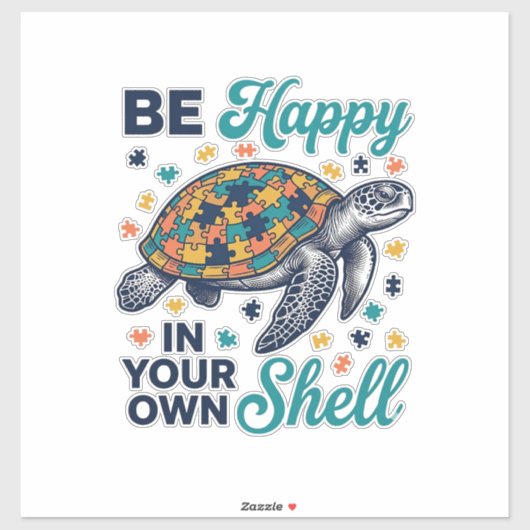 自分の殻の中で幸せに Turtle Tシャツデザイン_1 シール (シート)