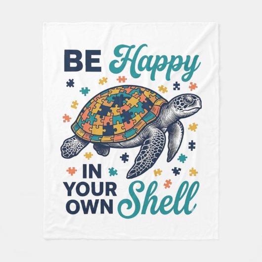 自分の殻の中で幸せに Turtle Tシャツデザイン_1 フリースブランケット (正面)