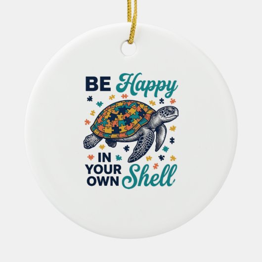 自分の殻の中で幸せに Turtle Tシャツ デザイン_1 セラミックオーナメント (正面)