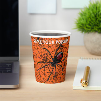 自分の毒の黒い未亡人スパイダーハロウィンくもの巣に名前を付ける 紙コップ