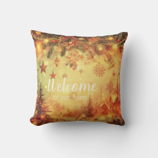自分の温かいクリスマスビレッジを作成 クッション (正面)