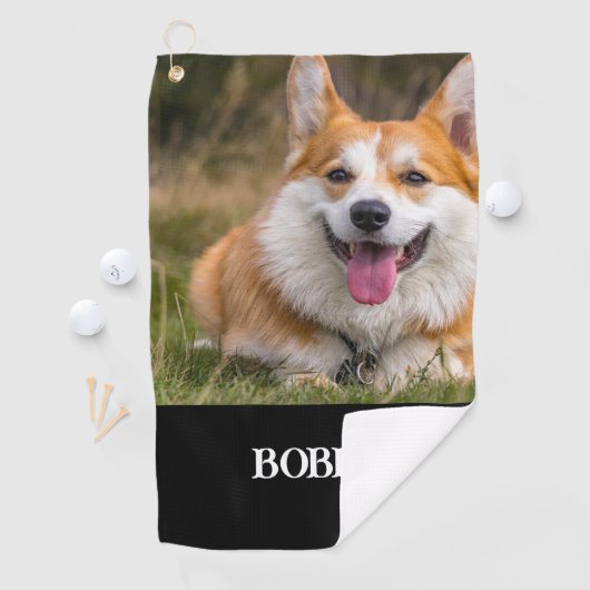自分の犬の写真と名前を追加する ゴルフタオル (インサイチュ)