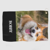自分の犬の写真と名前を追加する ゴルフタオル (横)