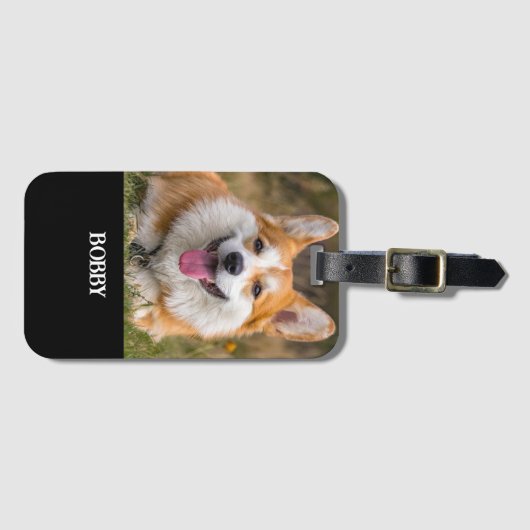 自分の犬の写真と名前を追加する ラゲッジタグ (正面横)