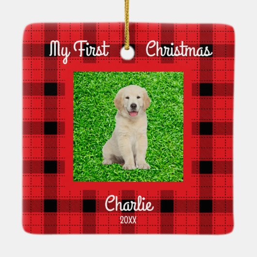 自分の犬の写真を作成する1stクリスマス セラミックオーナメント (裏面)