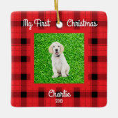 自分の犬の写真を作成する1stクリスマス セラミックオーナメント (正面)