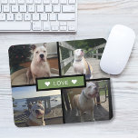 自分の犬の写真を追加するコラージュ緑 マウスパッド<br><div class="desc">自分のペット写真を追加する。デザインはグリッド上に4枚の写真を配置無地のし、中央に長方形を配置し、両側に「愛」とアクセントハートを付ける。</div>