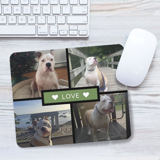 自分の犬の写真を追加するコラージュ緑 マウスパッド