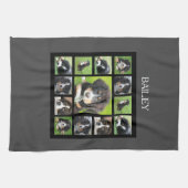 自分の犬の写真コラージュのモノグラム名を作成 キッチンタオル (横)