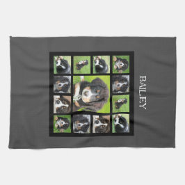 自分の犬の写真コラージュのモノグラム名を作成 キッチンタオル