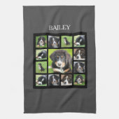 自分の犬の写真コラージュのモノグラム名を作成 キッチンタオル (縦)