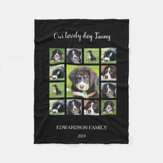 自分の犬の写真コラージュのモノグラム名を作成 フリースブランケット (正面)