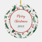 自分の犬写真テンプレートレッドベリーホリー縁ど セラミックオーナメント (裏面)