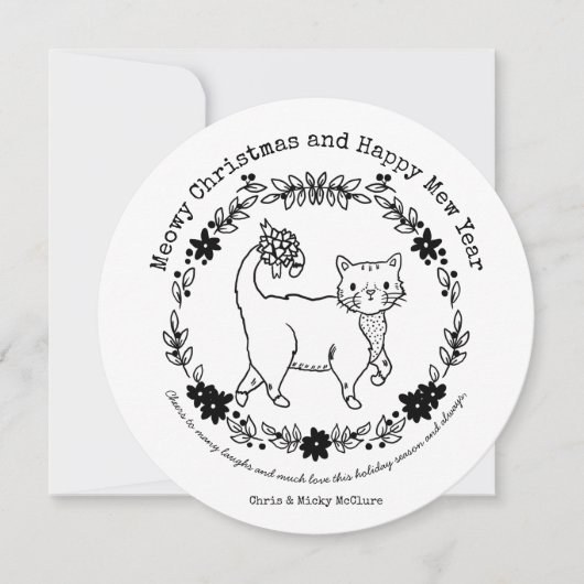 自分の猫サークルのクリスマスホリデーカードに色を付ける シーズンカード (正面)