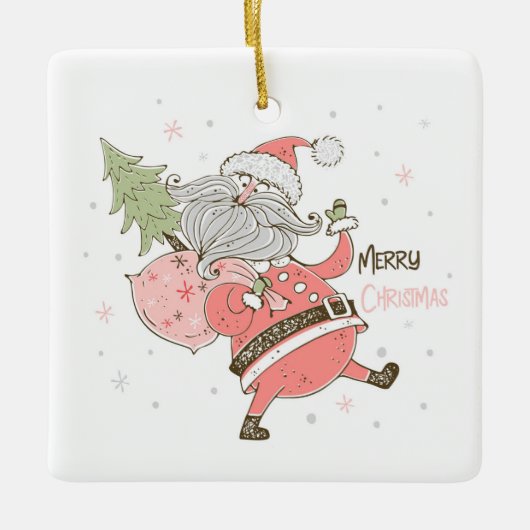 自分の白いサンタクロース間抜けを作成する セラミックオーナメント (正面)