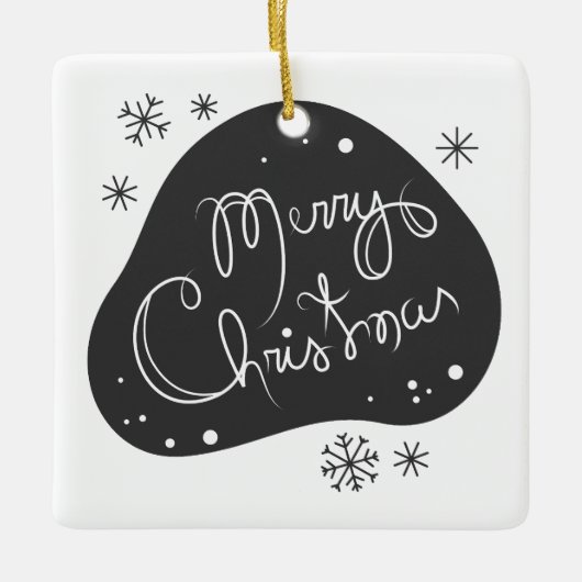 自分の白黒のメリークリスマスを作成 セラミックオーナメント (正面)