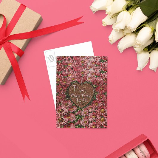 自分の真の愛ハートと花はがき ポストカード