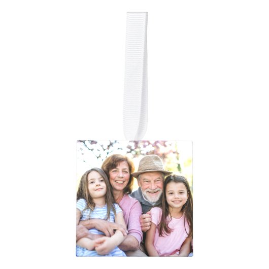 自分の祖父母の写真を作成するクリスマス キューブオーナメント (正面)