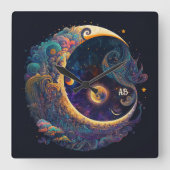 自分の神秘的な人魚の月を作成 スクエア壁時計 (正面)