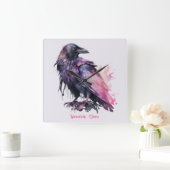 自分の神秘的な黒いレイヴンを作る スクエア壁時計 (ホーム)