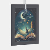 自分の神秘的な黒猫とグリモワールを創り出す ガラスオーナメント (正面右)