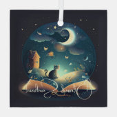 自分の神秘的な黒猫とグリモワールを創り出す ガラスオーナメント (裏面)