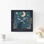 自分の神秘的な黒猫とワイルドフラワーを作成 スクエア壁時計 (ホーム)