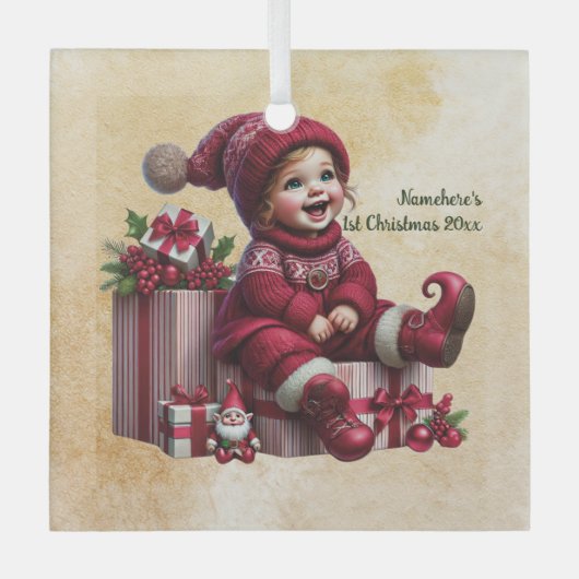 自分の笑顔のヴィンテージのクリスマス格言を作成 ガラスオーナメント (正面)