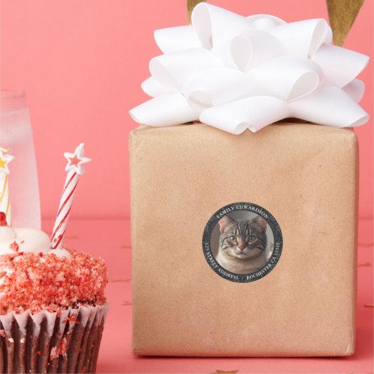 自分の素敵な猫犬の差出人住所を作成 ラウンドシール (パーティー)