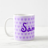 自分の紫色の淡い色のハートをパーソナライズされた作る コーヒーマグカップ (左)