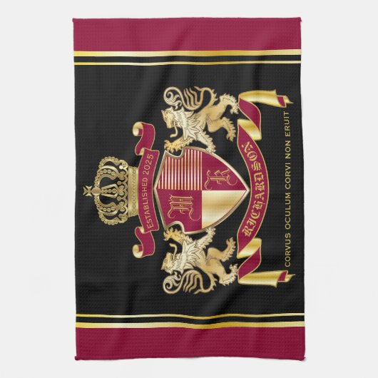 自分の腕のコートを赤い金ゴールドの紋章にする キッチンタオル (縦)