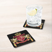 自分の腕のコートを赤い金ゴールドの紋章にする スクエアペーパーコースター (インサイチュ)