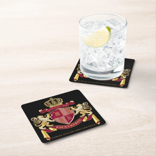 自分の腕のコートを赤い金ゴールドの紋章にする スクエアペーパーコースター (インサイチュ)