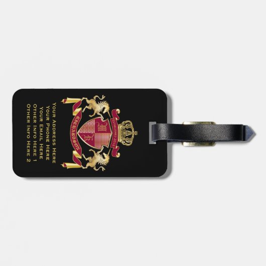 自分の腕の上着を赤い一角獣金ゴールドの紋章にする ラゲッジタグ (裏面横)