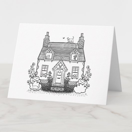 自分の英語のコテージと猫に色を付ける空白の サンキューカード