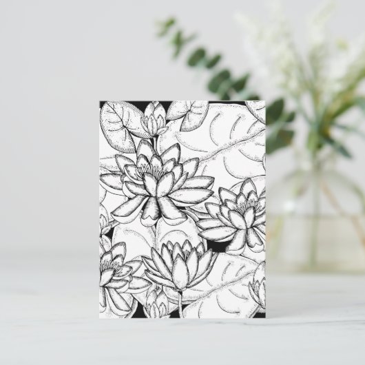 自分の蓮の花に色を付ける ポストカード (スタンド正面)