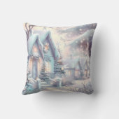 自分の虹色の雪のクリスマスビレッジを作成 クッション (裏面)