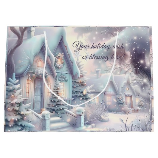 自分の虹色の雪のクリスマスビレッジを作成 ラージペーパーバッグ (正面)