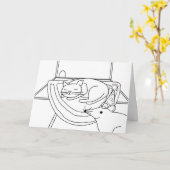 自分の誕生日の眠っている猫とマウスを色付け カード (黄色い花)